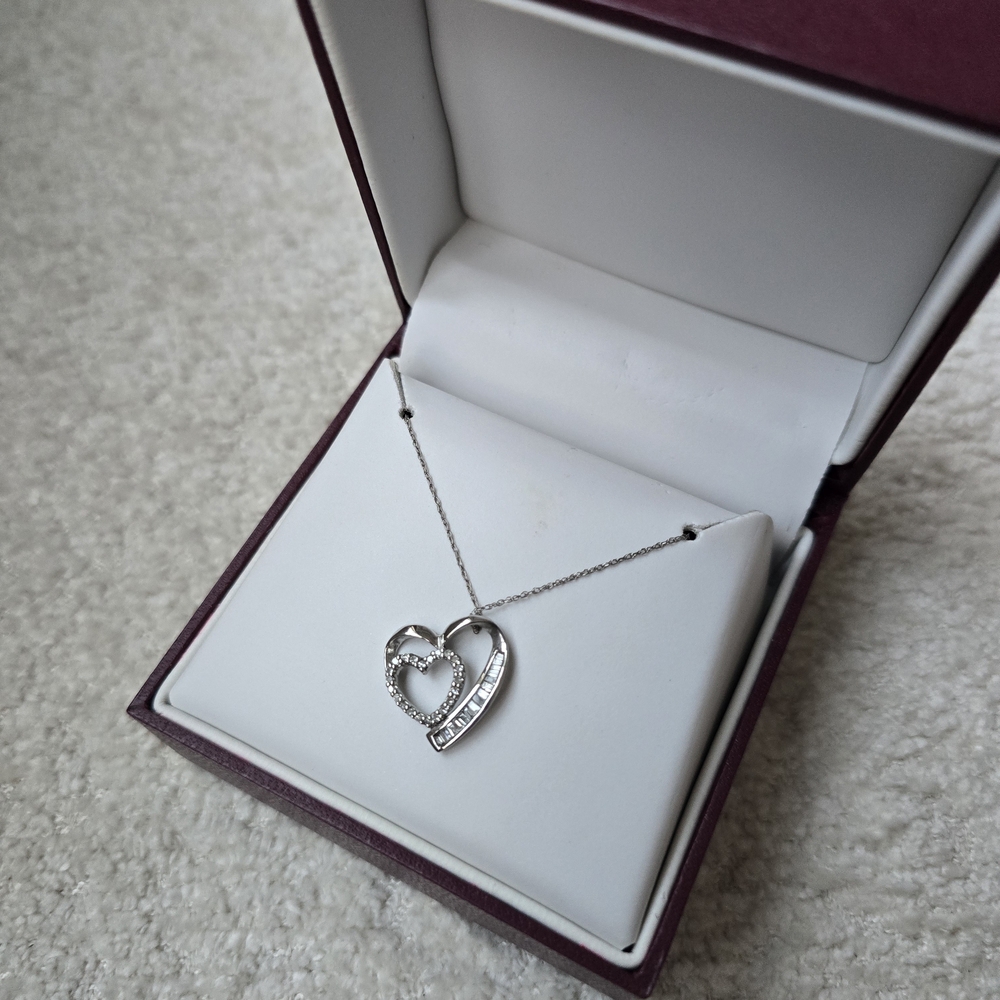 Helzberg Diamonds 10K White Gold Necklace with a 1/4 CTW Diamond Heart Pendant
